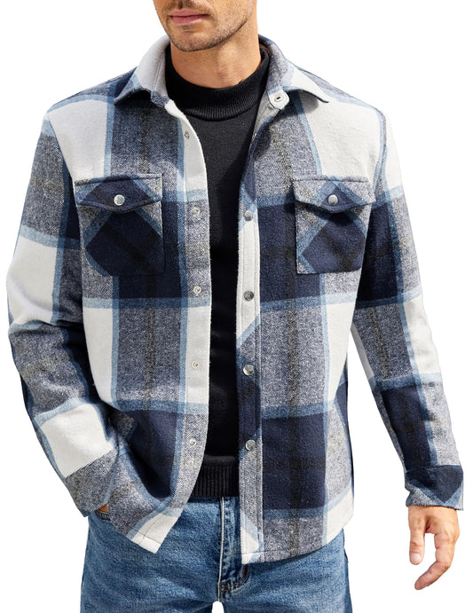 COOFANDY Men's Sherpa-Lined Flannel Shacket