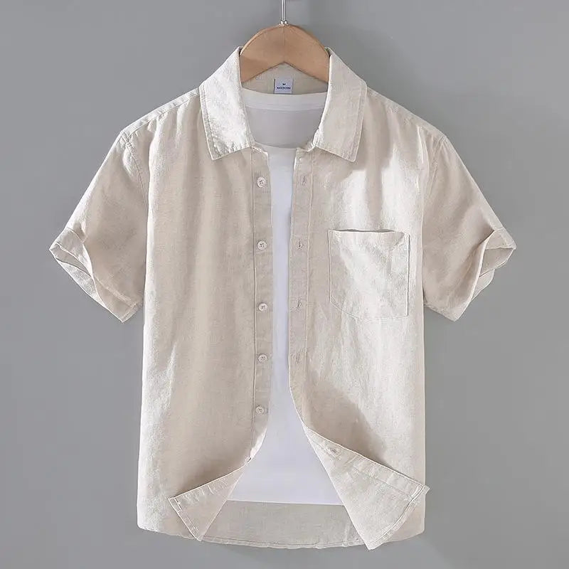 Cotton Linen Stand Collar Shirt