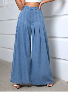 Chic Sky Blue Wide Leg Denim Jeans