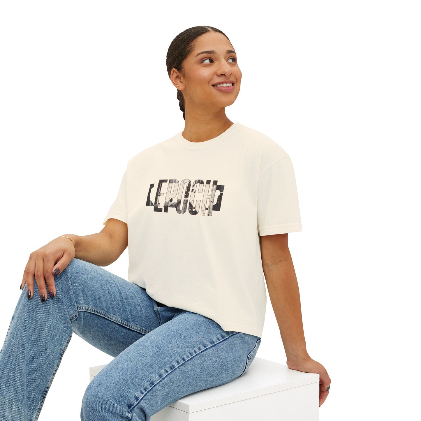 Epoch Graphic Boxy Tee — Women's Vintage-Inspired Neutral Crop Top