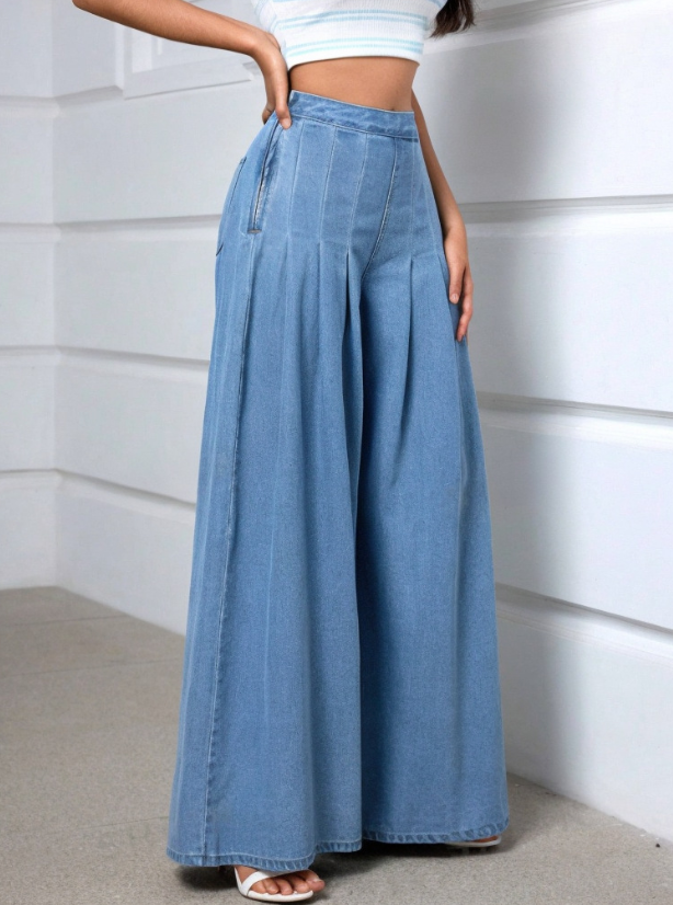 Chic Sky Blue Wide Leg Denim Jeans