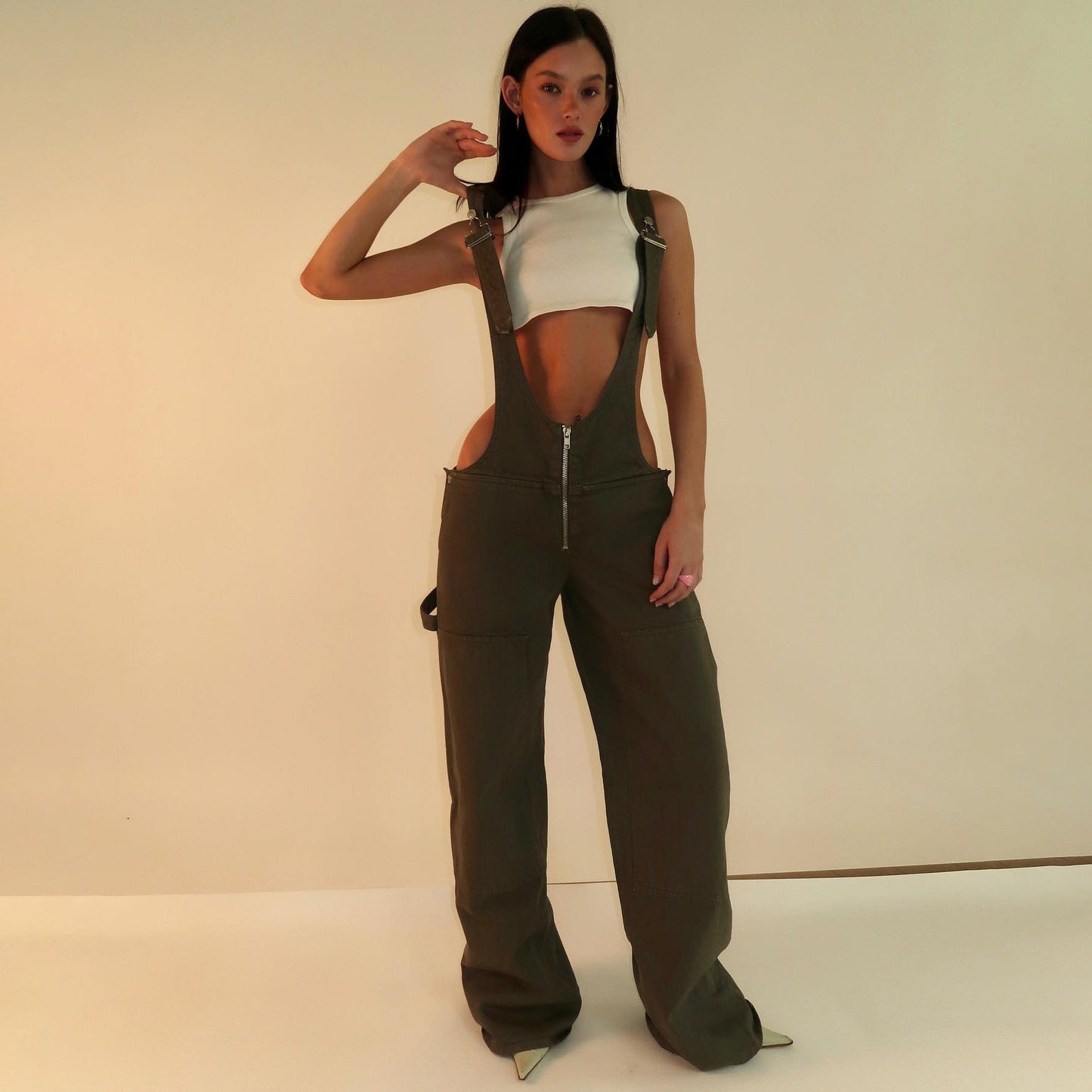 Chic Zipper Denim Overalls with Pockets