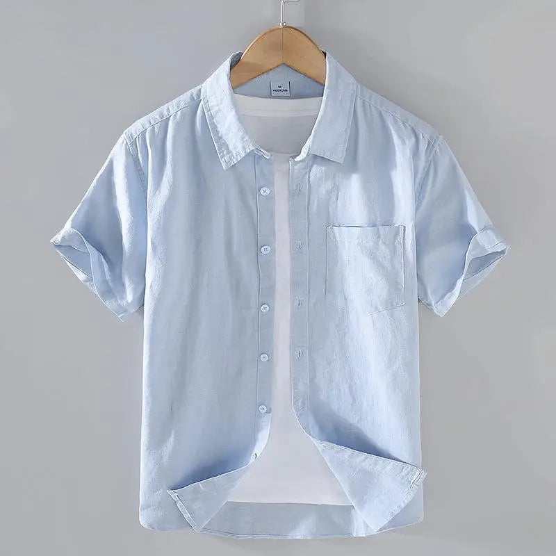 Cotton Linen Stand Collar Shirt