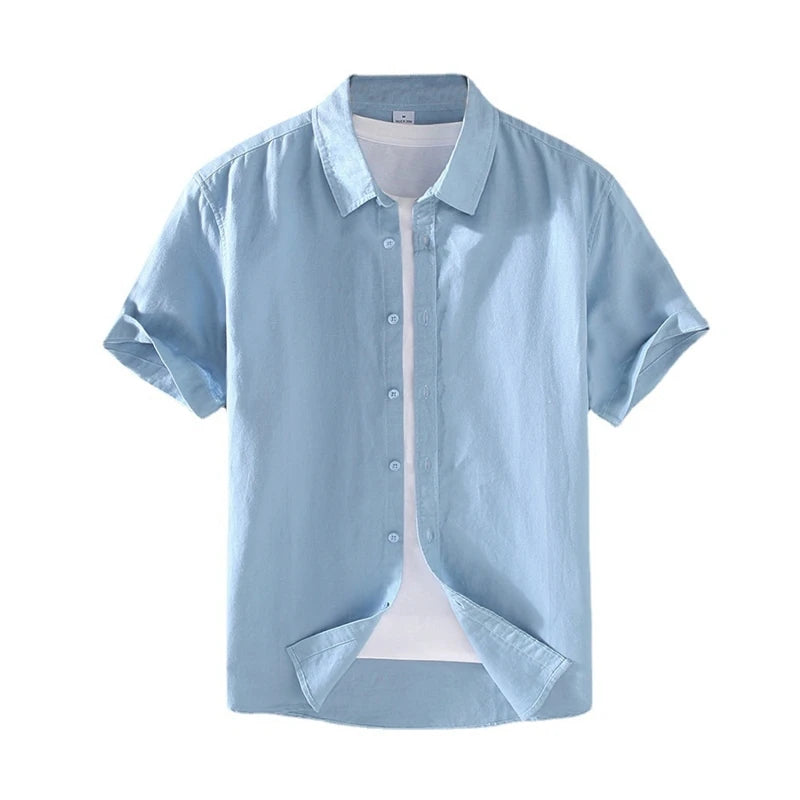 Cotton Linen Stand Collar Shirt