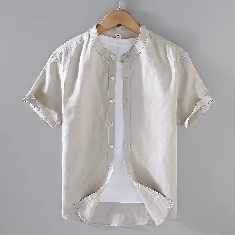 Cotton Linen Stand Collar Shirt