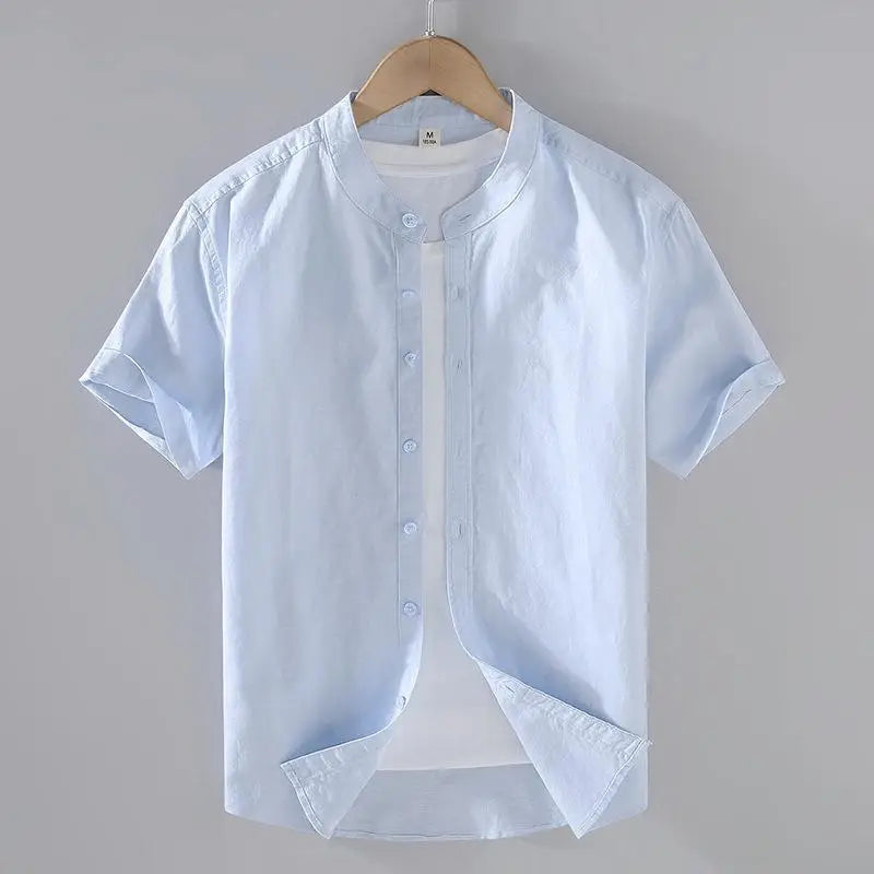 Cotton Linen Stand Collar Shirt