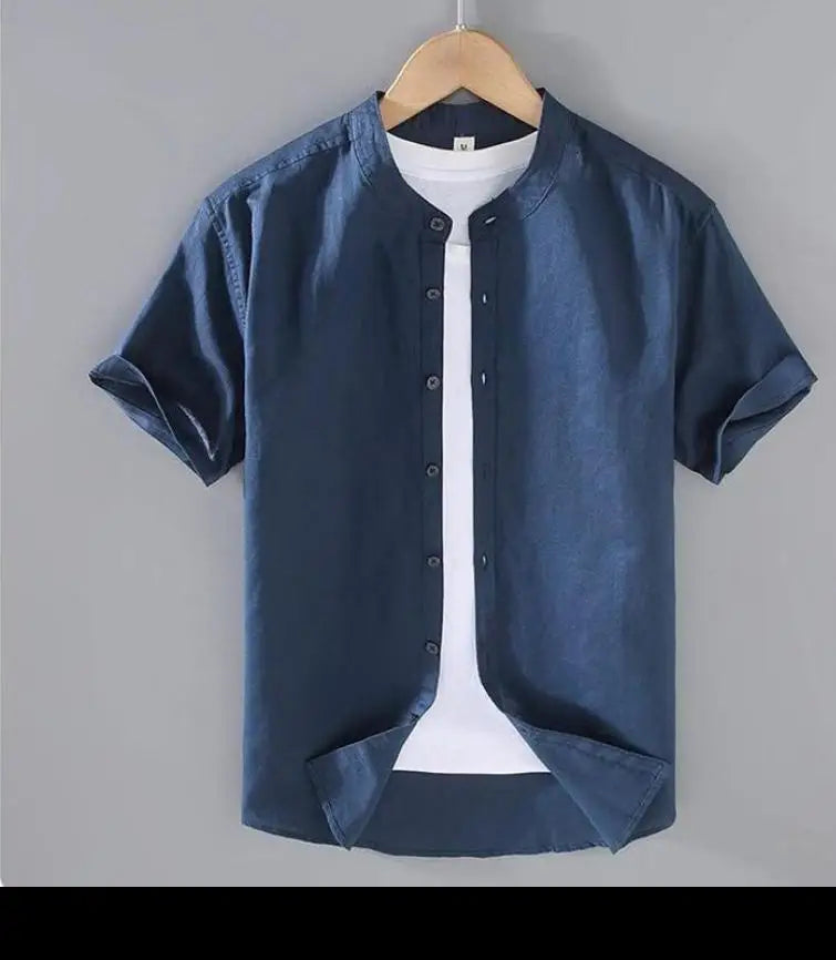 Cotton Linen Stand Collar Shirt