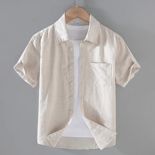 Cotton Linen Stand Collar Shirt