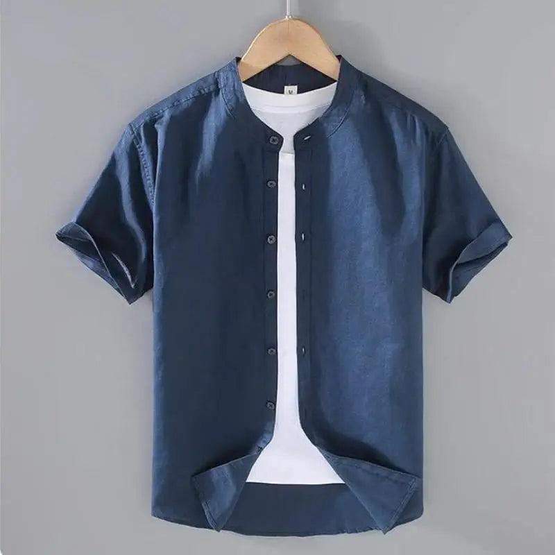 Cotton Linen Stand Collar Shirt
