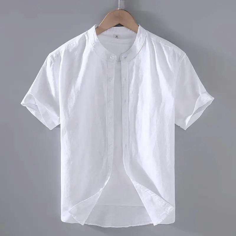 Cotton Linen Stand Collar Shirt