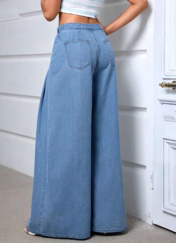 Chic Sky Blue Wide Leg Denim Jeans